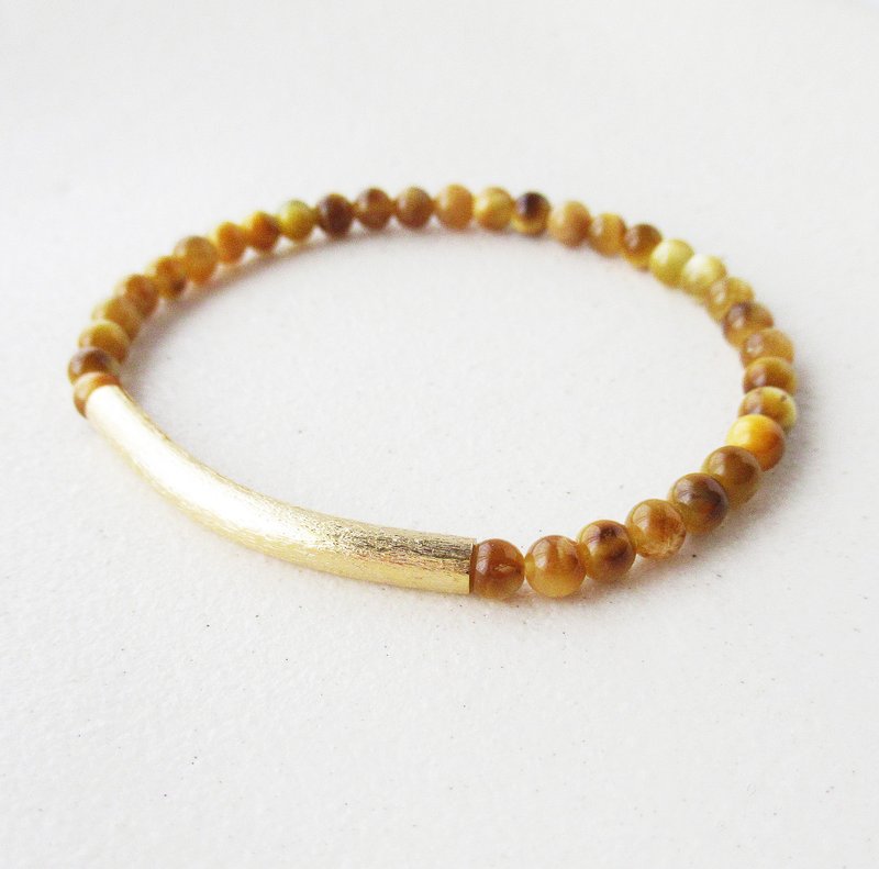 Golden tiger's eye with matte gold curved pipe bracelet - Bracelets - Stone Yellow