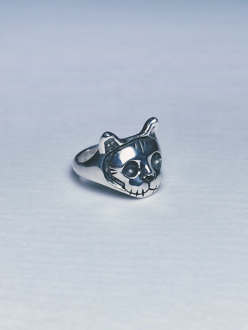 骷髏貓 動物雕刻戒指 - 戒指 - 純銀 銀色