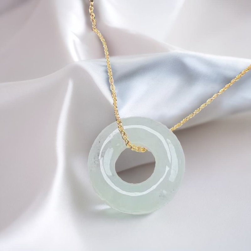 【願い‧平安】アイスジェダイト平安扣ペンダント | 天然ミャンマー産ジェダイト（翡翠A貨） | ギフト - チャーム - 翡翠 透明