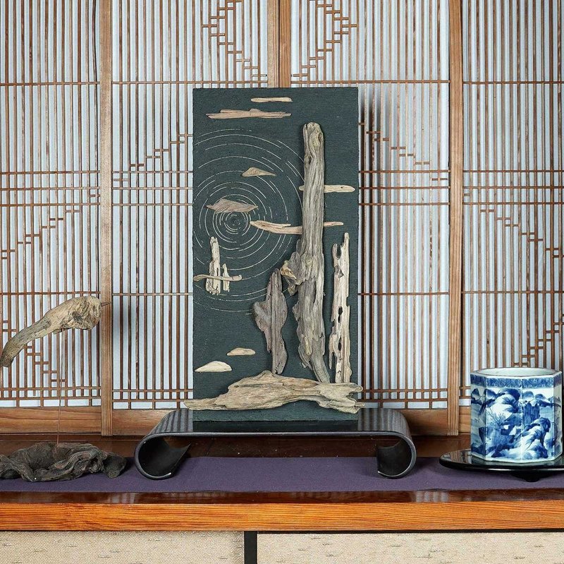 流木で描く山水画　流木アートで 大自然の風景をあなたのお部屋に　壁面装飾画、日本の山水画　中国の山水画　5 - 壁貼/牆壁裝飾 - 木頭 咖啡色