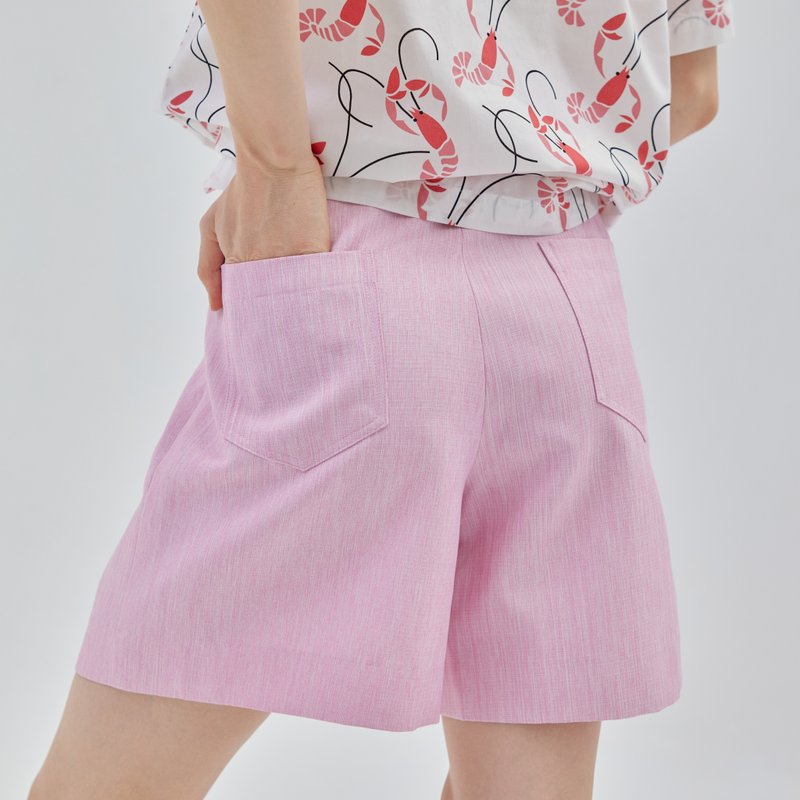 BIRUCHU BONJOUR SHORTS - PINK FRENCH LINEN 粉色 亞麻 短褲 - 女短褲/五分褲 - 亞麻 粉紅色