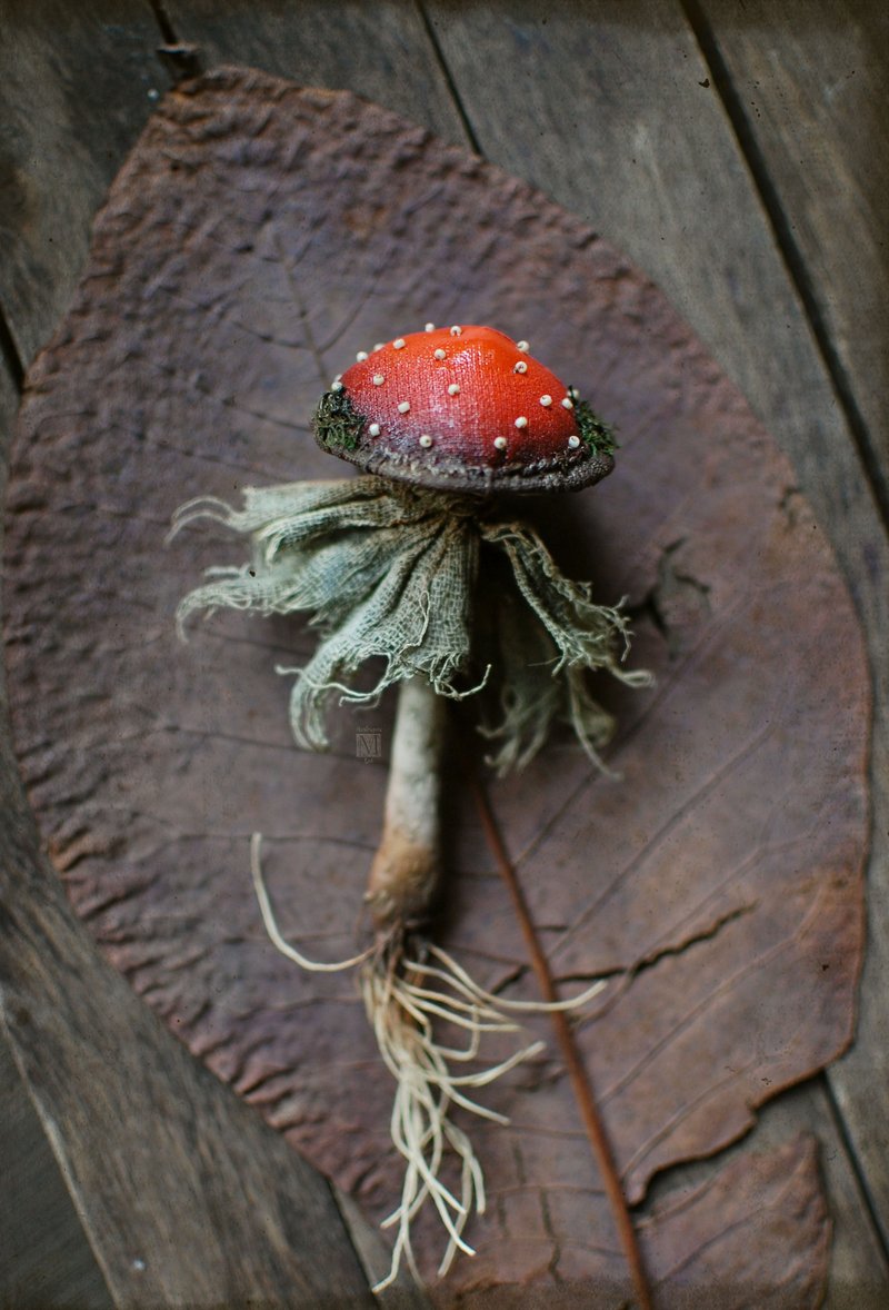 Textile brooch fly agaric, textile mushroom, handmade accessory, textile decor. - 胸針 - 其他材質 