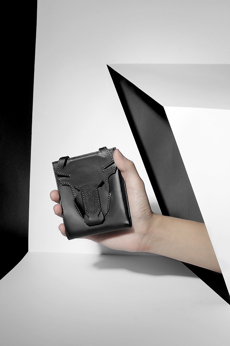ORIBAGU Origami Bag_Black Bull Leather Clip - กระเป๋าสตางค์ - หนังแท้ สีดำ