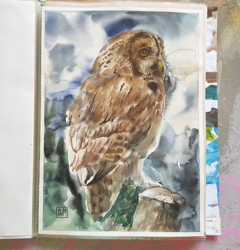 Owl - artwork hand painted Watercolor painting on paper