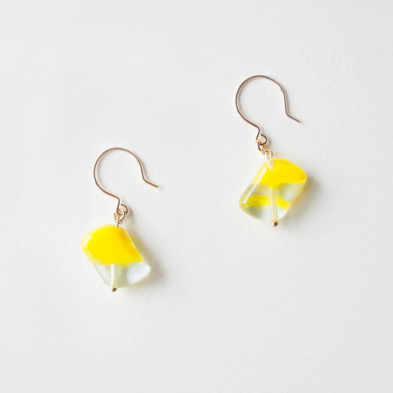 TeaTime / summer lemon sugar earrings / original handmade yellow system imported material earrings earrings - Earrings & Clip-ons - Glass Orange