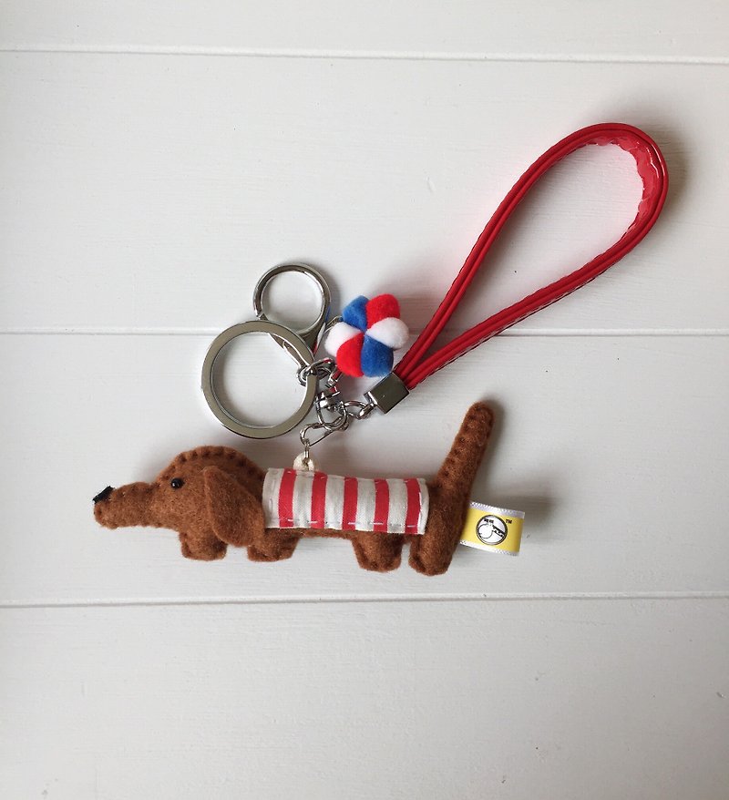 Red and white striped coffee sausage key ring ornaments - Keychains - Cotton & Hemp 