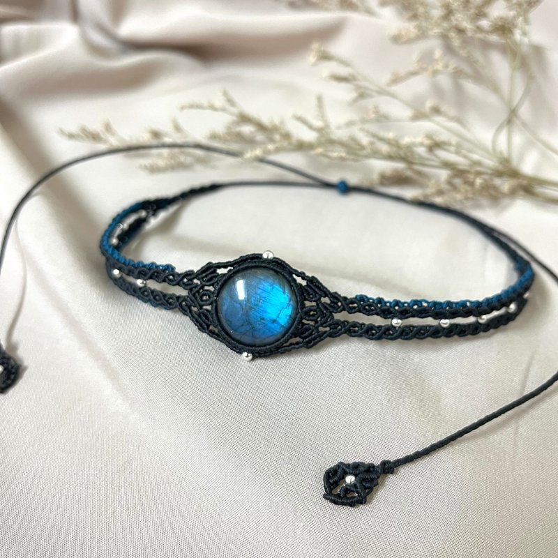 拉長石編織頸鏈/寬版 - 項鍊 - 水晶 藍色