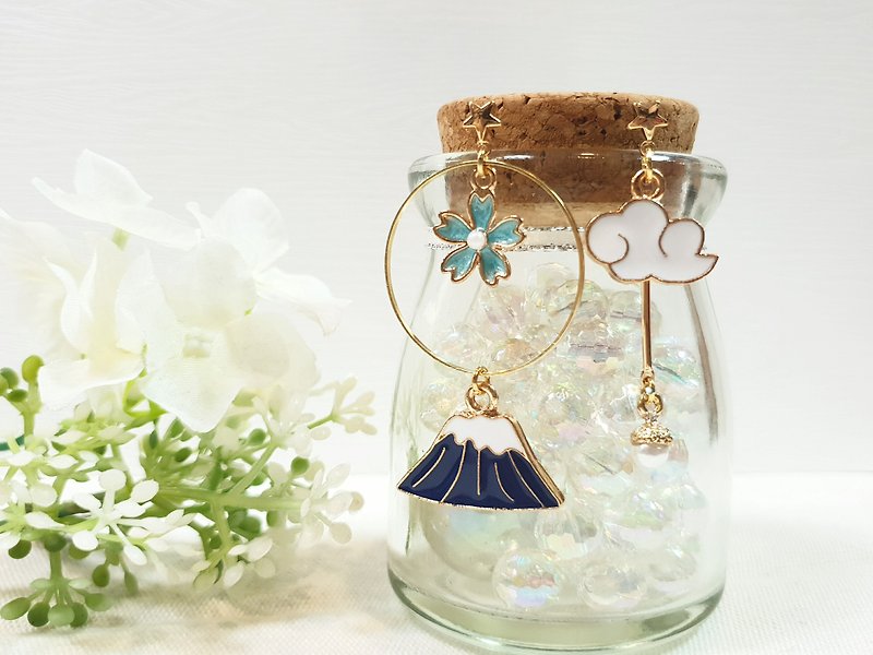 Paris*Le Bonheun. Japanese cherry blossoms. Hand made earrings - Earrings & Clip-ons - Other Metals Blue