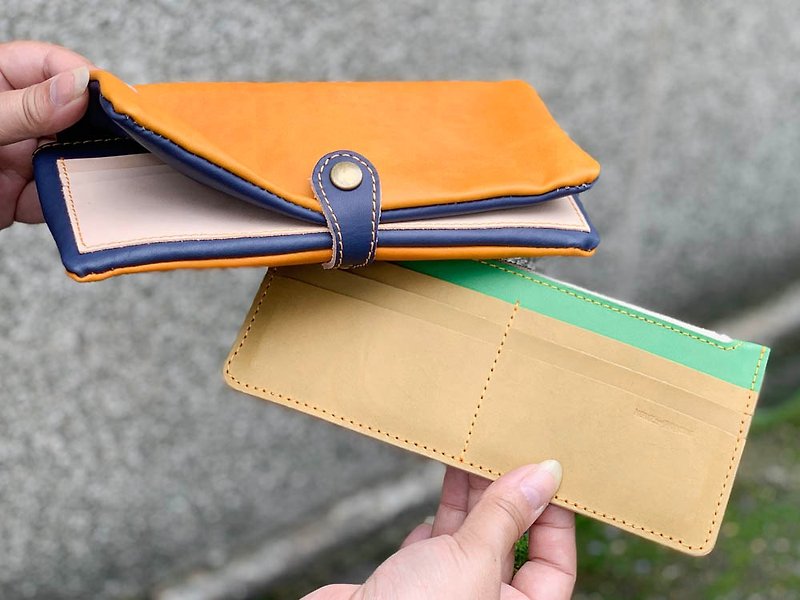F-PLUMP Chirari Navy and Casual Green Full Plump Wallet Smartphone Passbook FPW-CNNW-GOCB-C - Wallets - Genuine Leather Orange