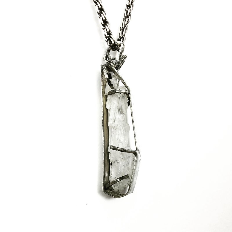 Stitched crystal sterling silver necklace - สร้อยคอ - โลหะ สีเงิน