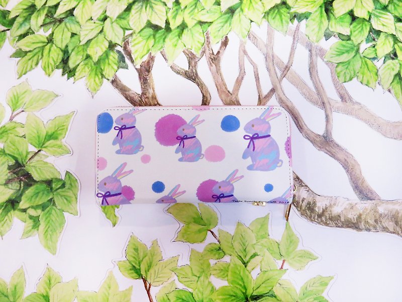 Happy design animal long clip/bubble purple color rabbit - Wallets - Faux Leather Pink