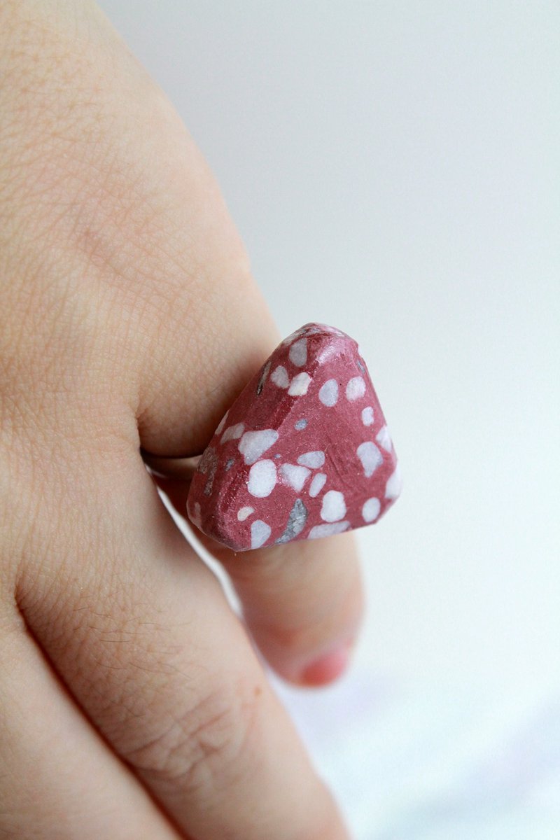 Triangular Vermillion Stone Ring - General Rings - Clay Red