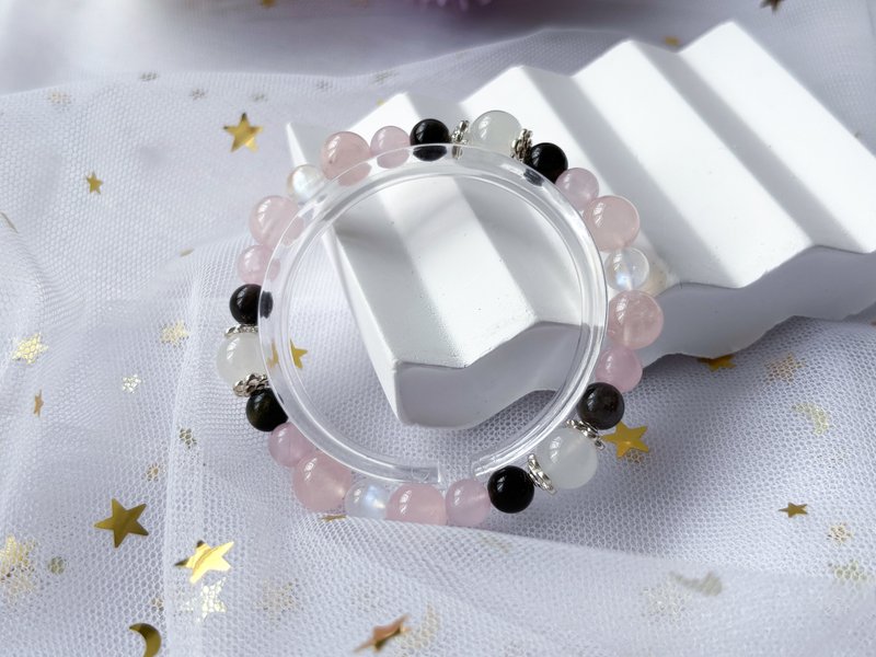 【夢瑩】天然粉水晶 銀曜石 藍月亮石 玉髓 S925純銀 設計手鍊 - 手鍊/手環 - 水晶 粉紅色