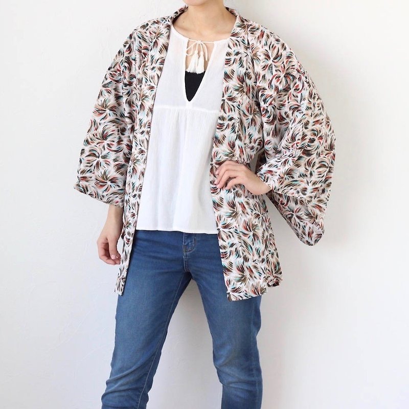 cotton kimono, kimono robe, short kimono, festival kimono, haori vintage /3100 - เสื้อแจ็คเก็ต - ผ้าฝ้าย/ผ้าลินิน ขาว