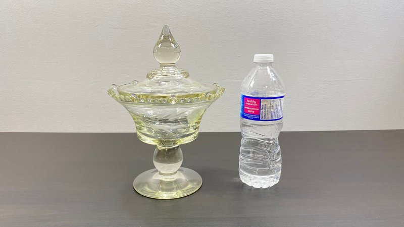 復古圓形切割玻璃基座糖果盤搭配配套蓋子 Paden City - 碗 - 玻璃 
