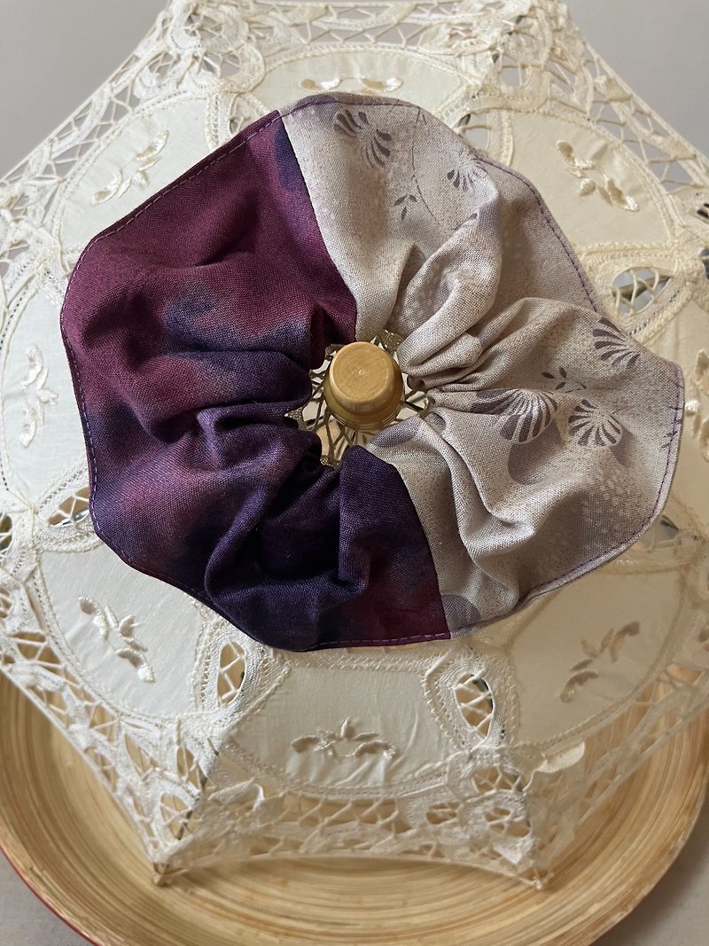 Twilight/two-color scrunchie hair bundle/Japanese printed fabric - Headbands - Cotton & Hemp Purple
