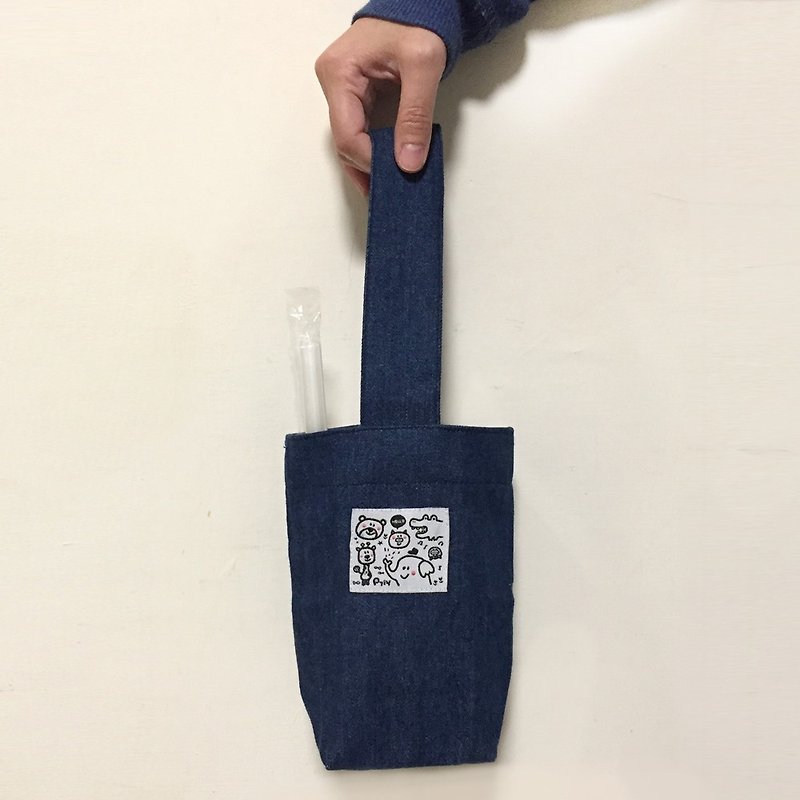 P714 beverage bag _LOGO models - กระเป๋าถือ - ผ้าฝ้าย/ผ้าลินิน สีน้ำเงิน