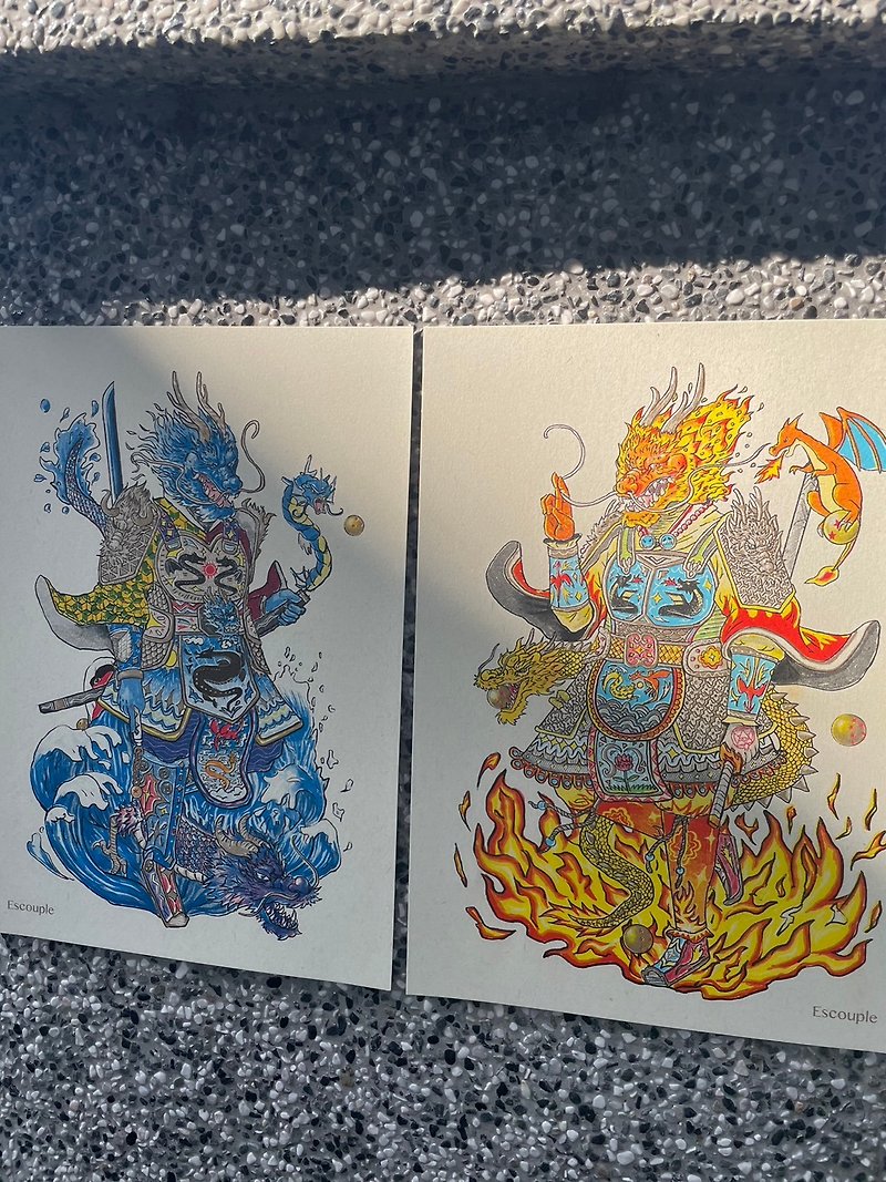 Year of the Dragon Door God perforated A4 poster (one pair of two) - Chinese New Year - Paper Multicolor