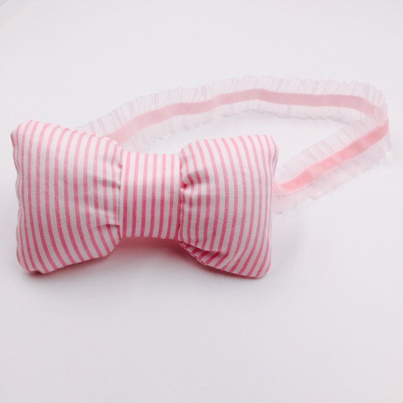Pink striped fat bow hair band - Baby Hats & Headbands - Cotton & Hemp Pink