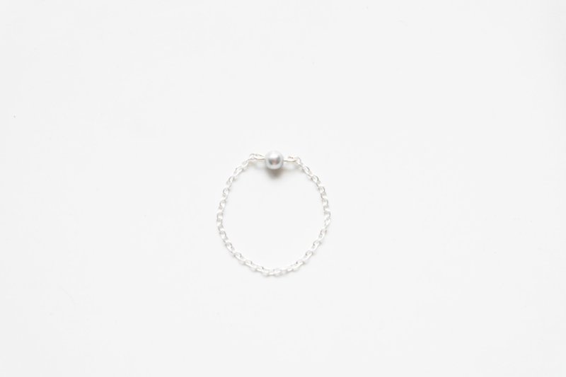 "Classic Chain Ring" sterling silver mini gray pearl ring chain ring - General Rings - Gemstone 