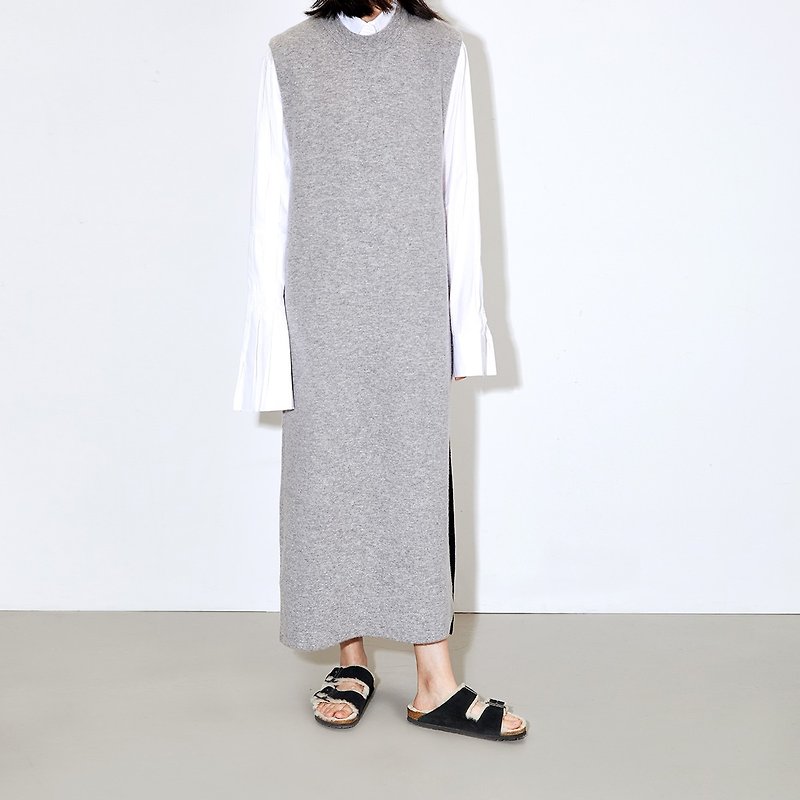 [Surprise at the end of the year] Gaoguo GAOGUO original designer cashmere wool knitted dress vest dress - Women's Sweaters - Wool Gray