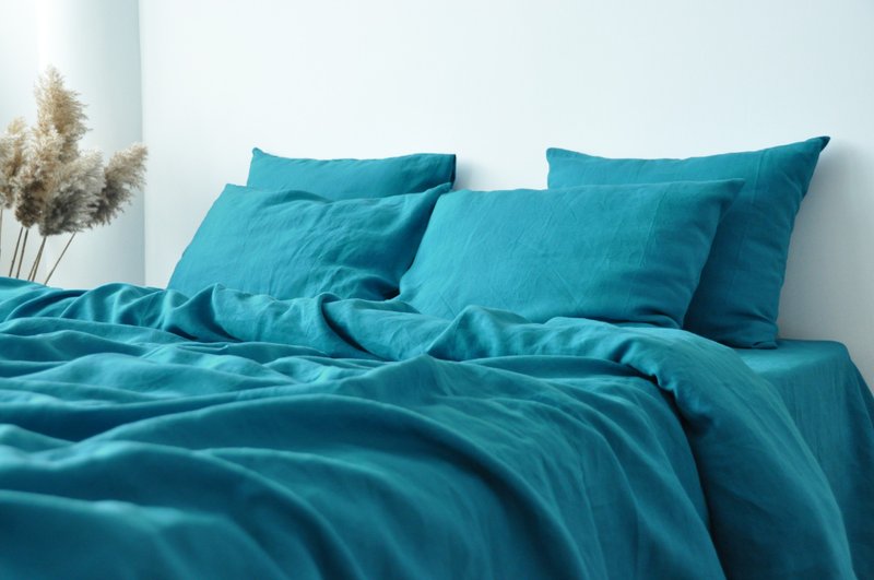 Sea wave linen pillowcase / Blue pillow cover / Euro, American, Taiwan size - 寢具/床包 - 亞麻 藍色