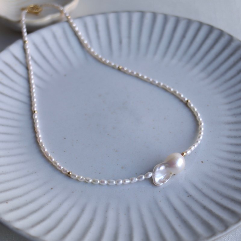 Jenga Baroque Pearl Necklace Natural Freshwater Pearls Simple and Versatile - Necklaces - Pearl 