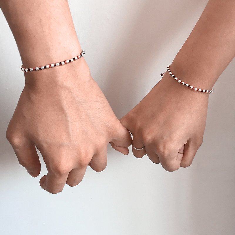 情侶愛情紅色手繩 珠珠手鍊 愛情手繩 珠珠手繩 銀珠手鍊 (套裝) - 手鍊/手鐲 - 銀 