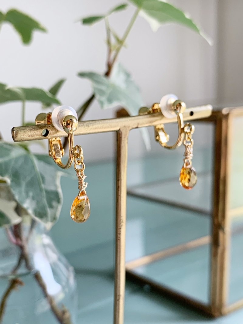 Unisex [November birthstone] Citrine single stone Clip-On that give courage and wisdom - Earrings & Clip-ons - Gemstone Yellow