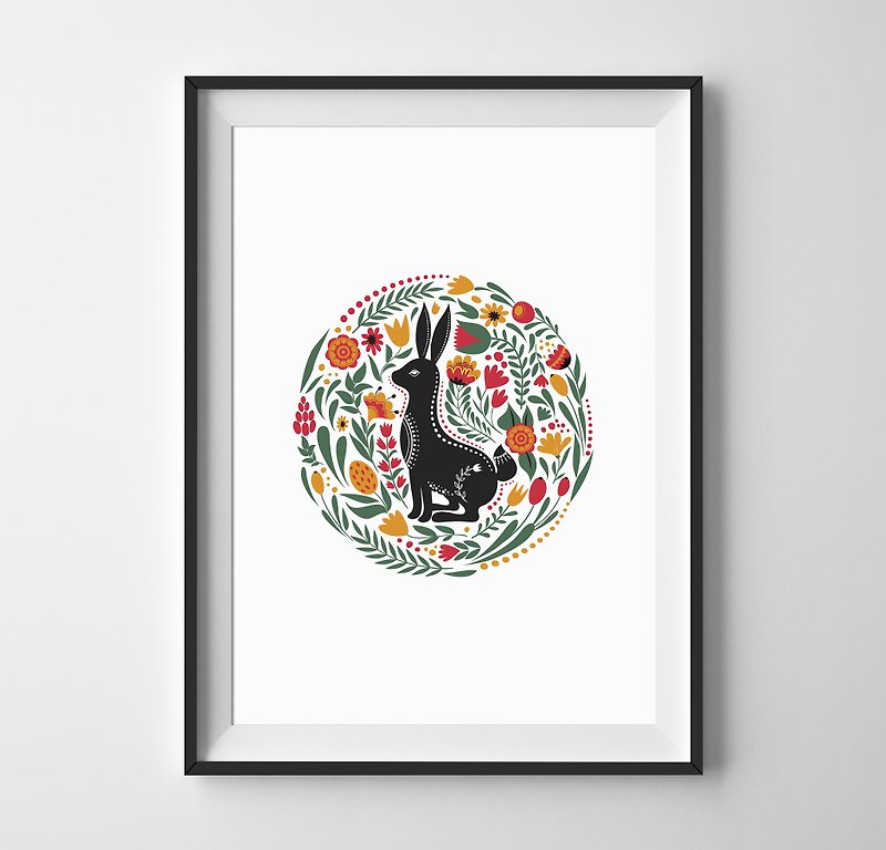 folk rabbit print 可客製化 掛畫 海報  - 壁貼/牆壁裝飾 - 紙 