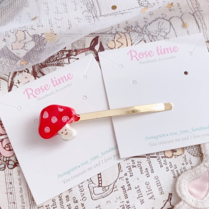 hand-painted hair clip hand-painted little red mushroom word clip small mushroom - เครื่องประดับผม - ดินเหนียว สีแดง