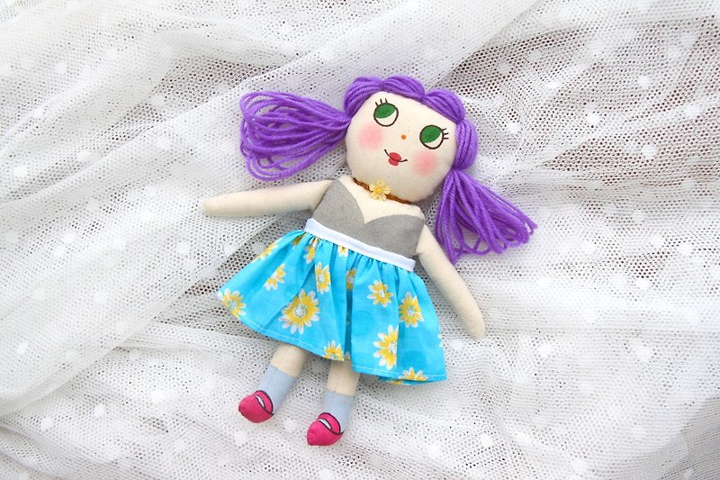 Rabbit original hand-painted doll purple hair style with hand-made small skirt that can be put on and taken off - อื่นๆ - ผ้าฝ้าย/ผ้าลินิน 