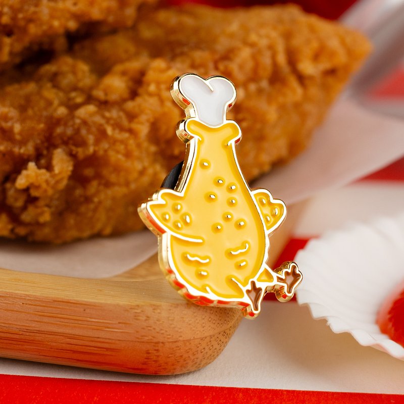 Fried Chicken Enamel Pin — Fast food collection | Cute food illustrations - Brooches - Other Metals Orange