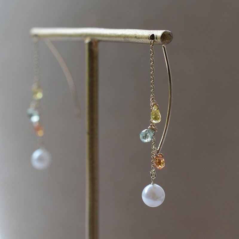 Akoya pearl and fancy sapphire chain earrings - ต่างหู - เครื่องเพชรพลอย 