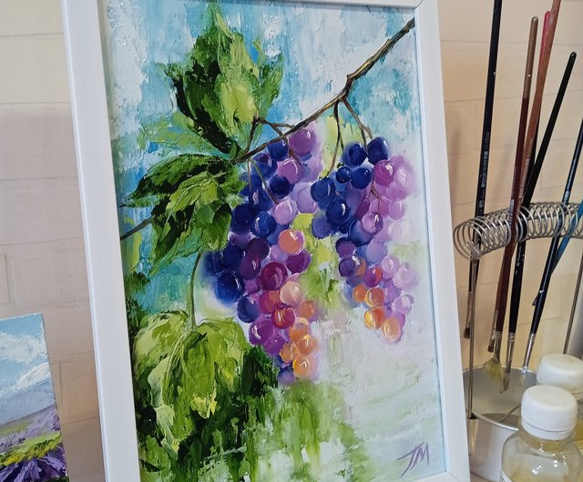 果物を描いた油絵。原画。ブドウの絵 8*11インチ - ショップ