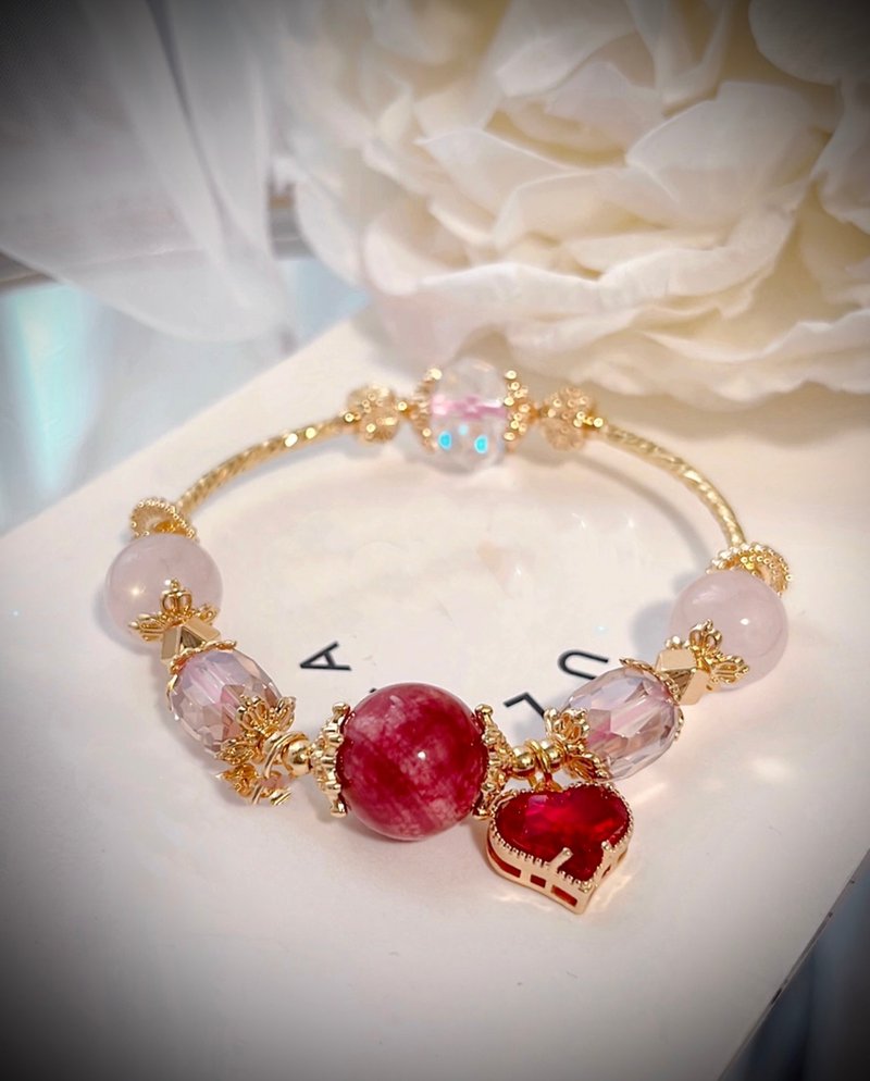 C&W Natural Pink Crystal Swarovski Crystal Blood Red Alxa Tourmaline 14k Gold Light Luxury Bracelet Bracelet - Bracelets - Jade Gold