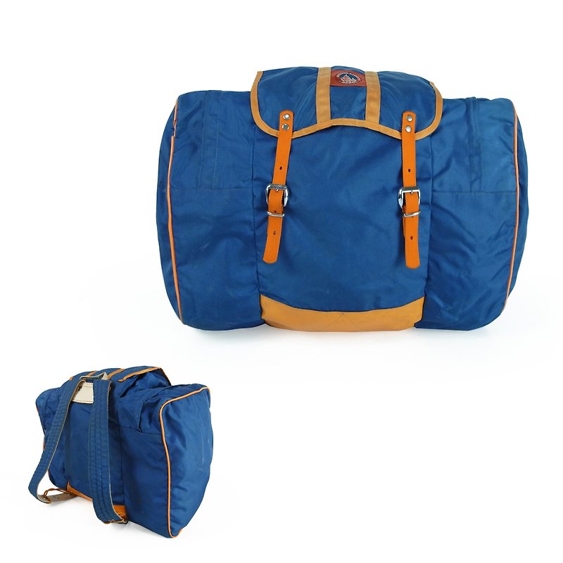 A‧PRANK :DOLLY :: Vintage VINTAGE Dark Blue Orange Backpack (B807013) - กระเป๋าเป้สะพายหลัง - วัสดุกันนำ้ สีน้ำเงิน