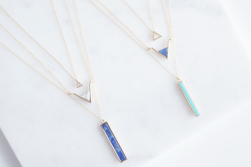 [14KGF] Necklace, Gem Lapis Lazuli Triangle - Necklaces - Stone Blue