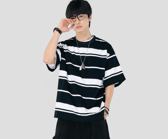 Topbasics日本の都市boy3gダブルヤーンコットンルーズストライプtシャツ ショップ Topbasics Tシャツ メンズ Pinkoi