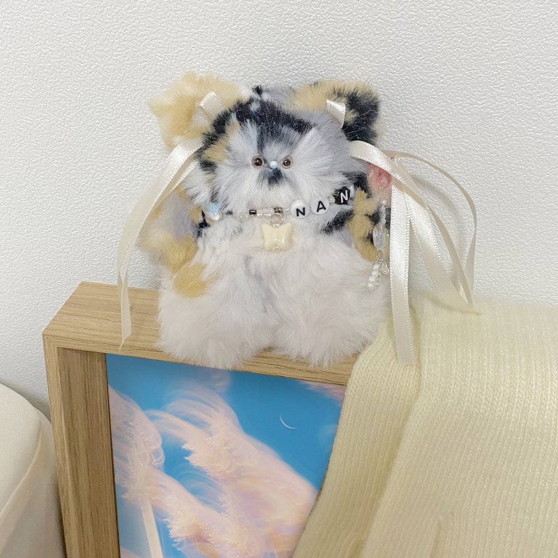 Fairy Nana's Tricolor Cat Keychain, Kitty Bag Charms Crochet - 鑰匙圈/鑰匙包 - 其他材質 咖啡色
