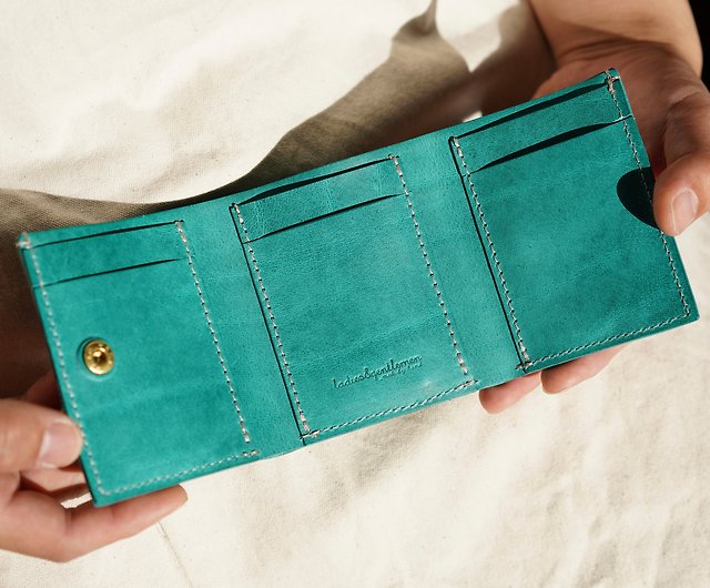 限定カラーターコイズブルー】三つ折り 財布 ミニ財布 コンパクト 革