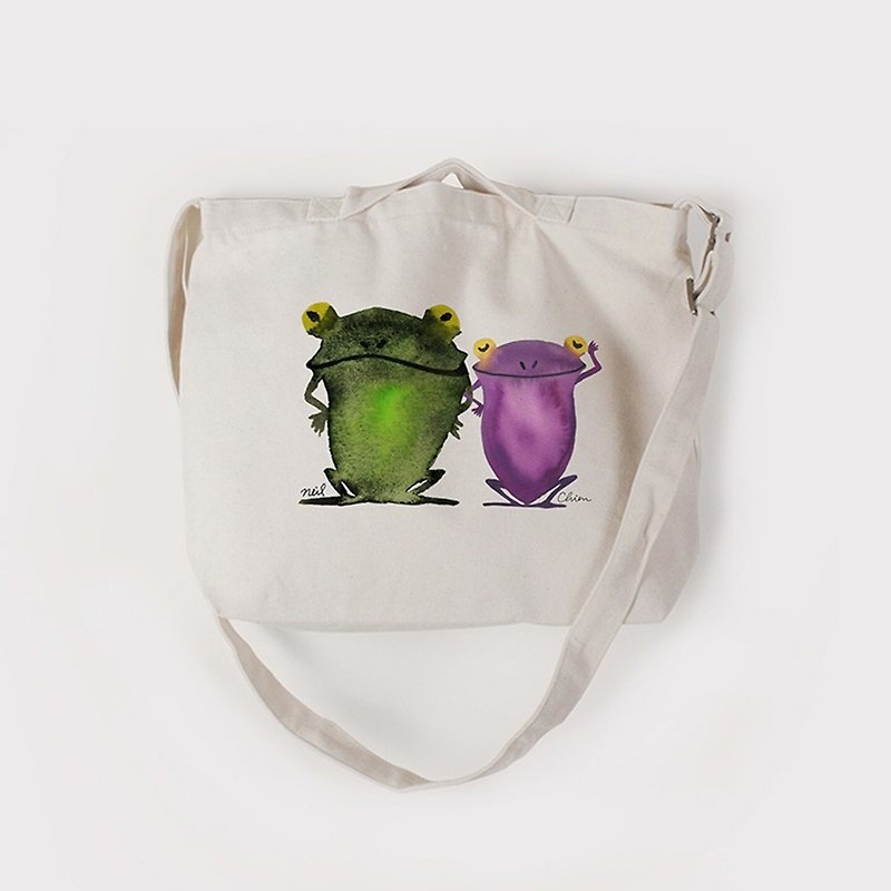 CHIEN X NEIL 寫意青蛙 | 帆布橫式兩用袋 | 中帆布 - 側背包/斜孭袋 - 棉．麻 紫色