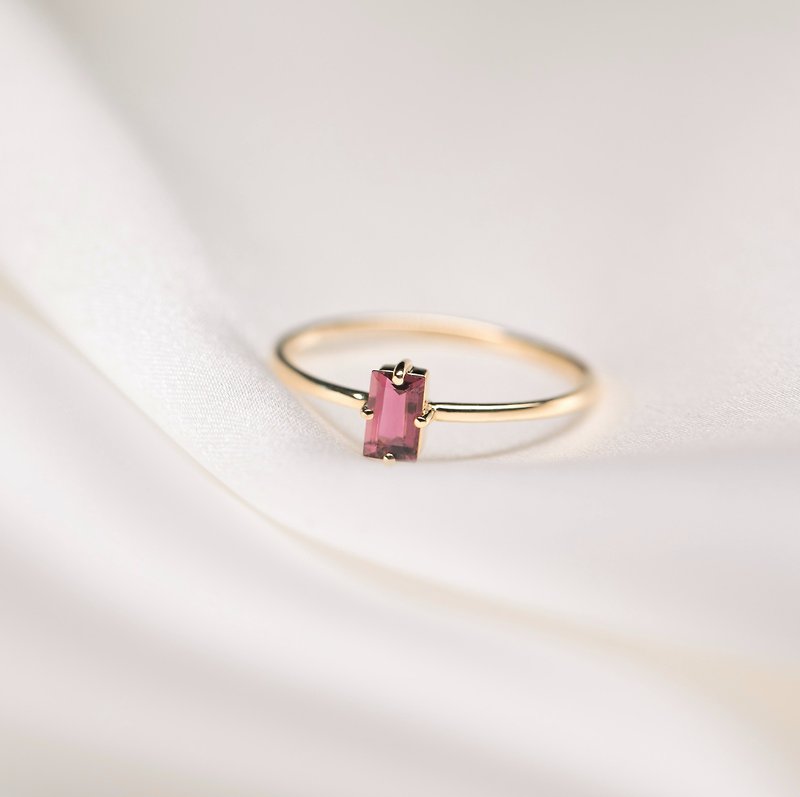 【PurpleMay Jewellery】純18K金方形碧璽線戒戒指 婚戒訂製 R021 - 戒指 - 寶石 紅色