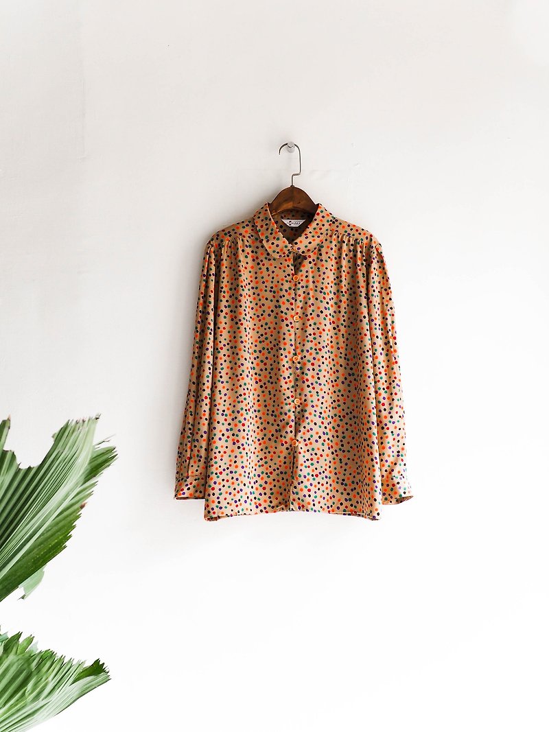 River Hill - Wakayama earth orange color splash little girl antique silk shirt jacket coat shirt oversize vintage - เสื้อเชิ้ตผู้หญิง - ผ้าไหม สีส้ม