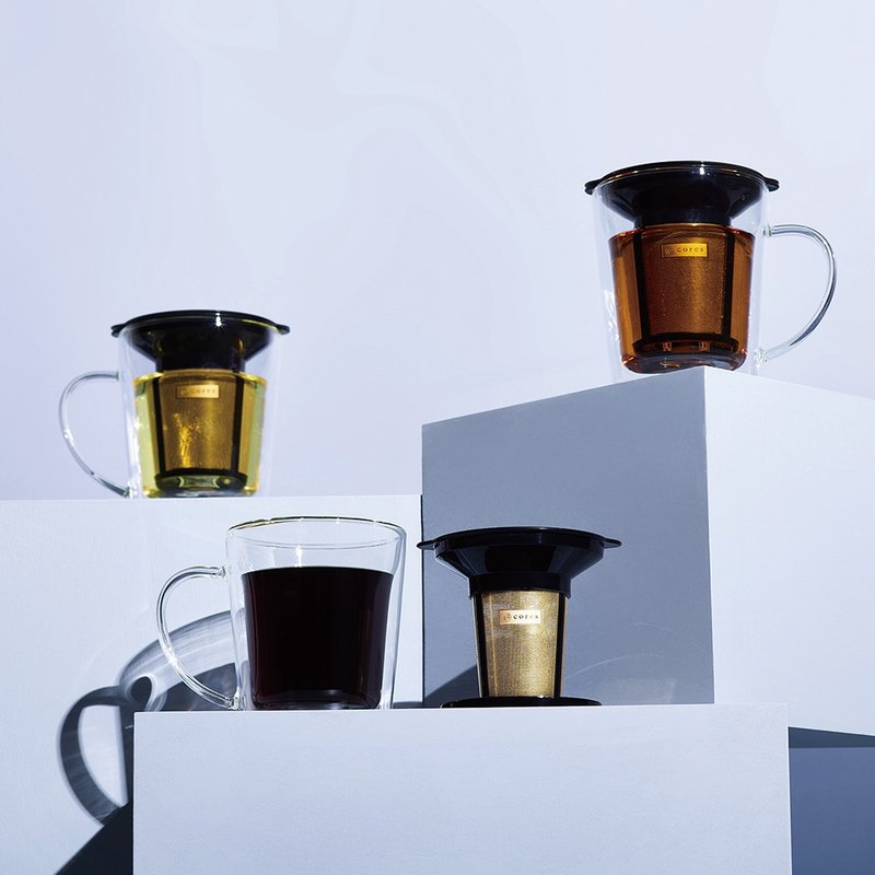 Cores Gold Filter Cup Double Glass Brewing Cup Set - เครื่องทำกาแฟ - สแตนเลส สีใส