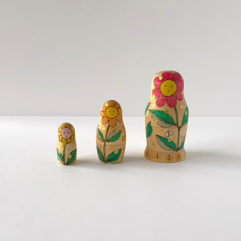 四季の木マトリョーシカ　3個組 - 擺飾/家飾品 - 木頭 紅色