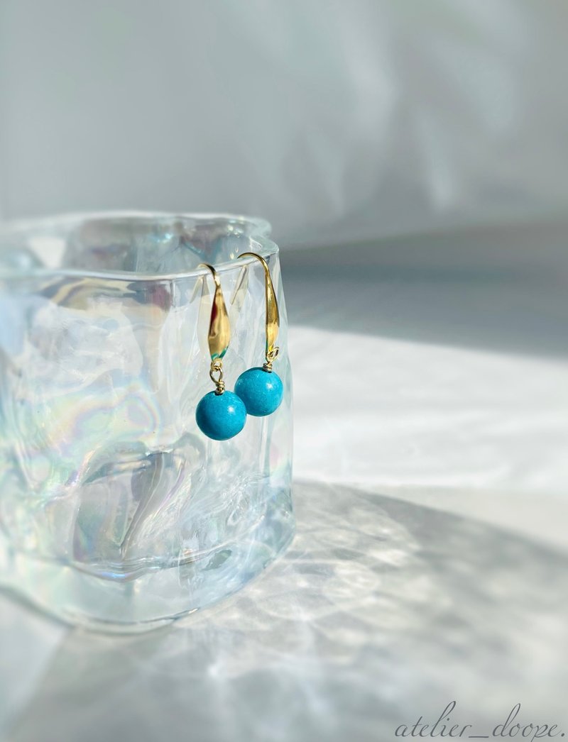 天然石/ターコイズのシンプルピアス/パワーストーン/一粒ピアス/サージカルステンレス/一粒/シンプル/アレルギー対応/ターコイズ/誕生石 - 耳環/耳夾/耳骨夾 - 半寶石 藍色
