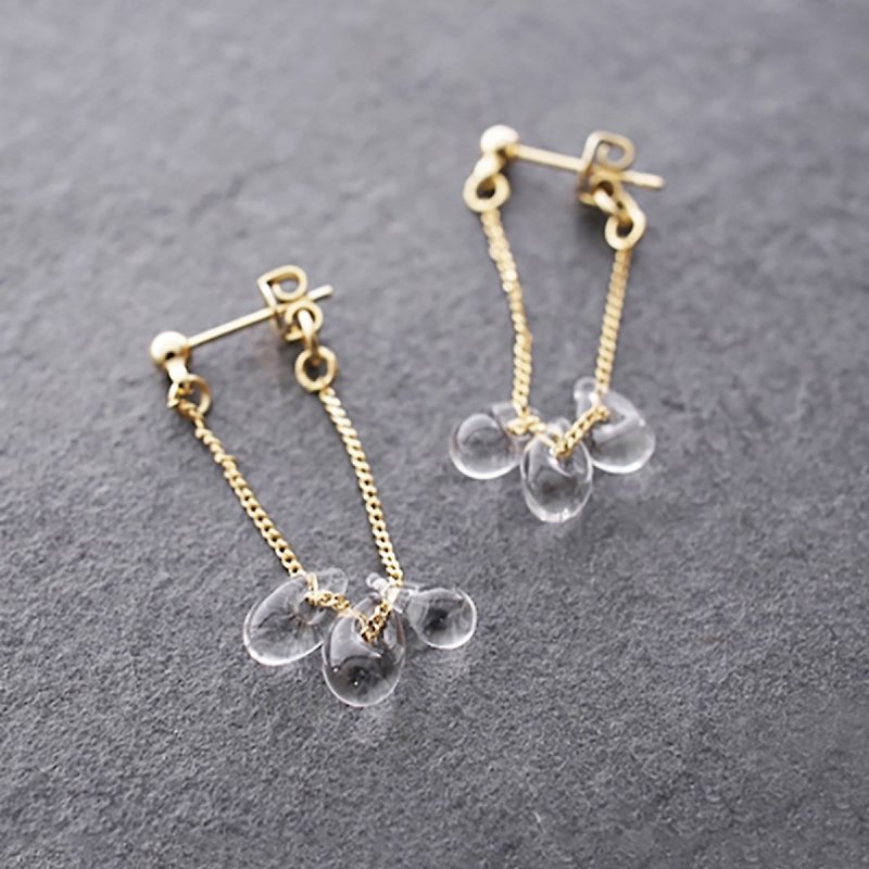 Hario handmade glass earrings - small water drops (HAW-LT-002) - Earrings & Clip-ons - Glass Transparent