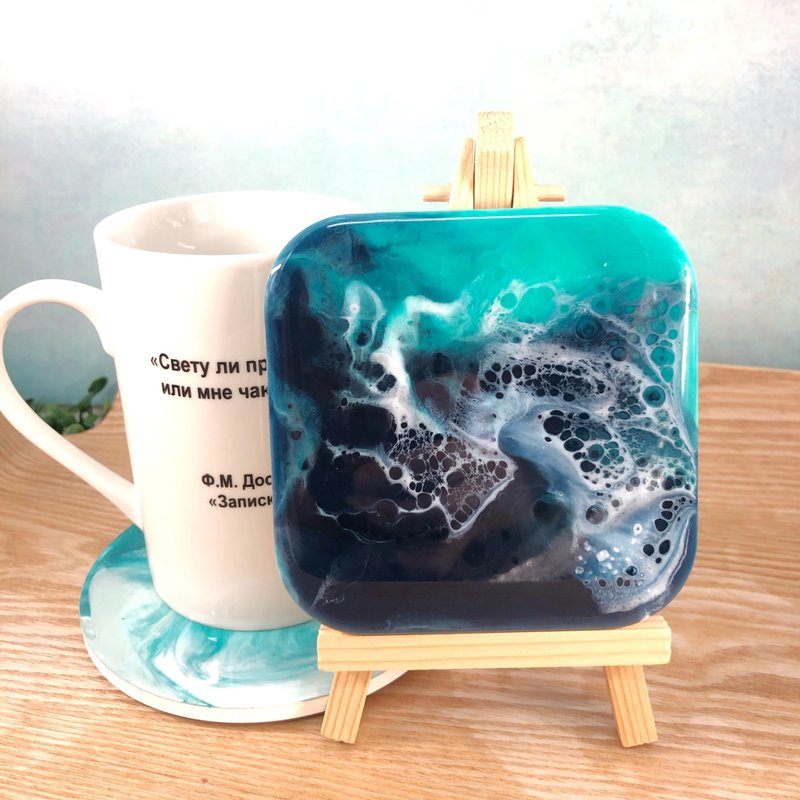 Handmade marine resin coasters - ที่รองแก้ว - เรซิน สีน้ำเงิน