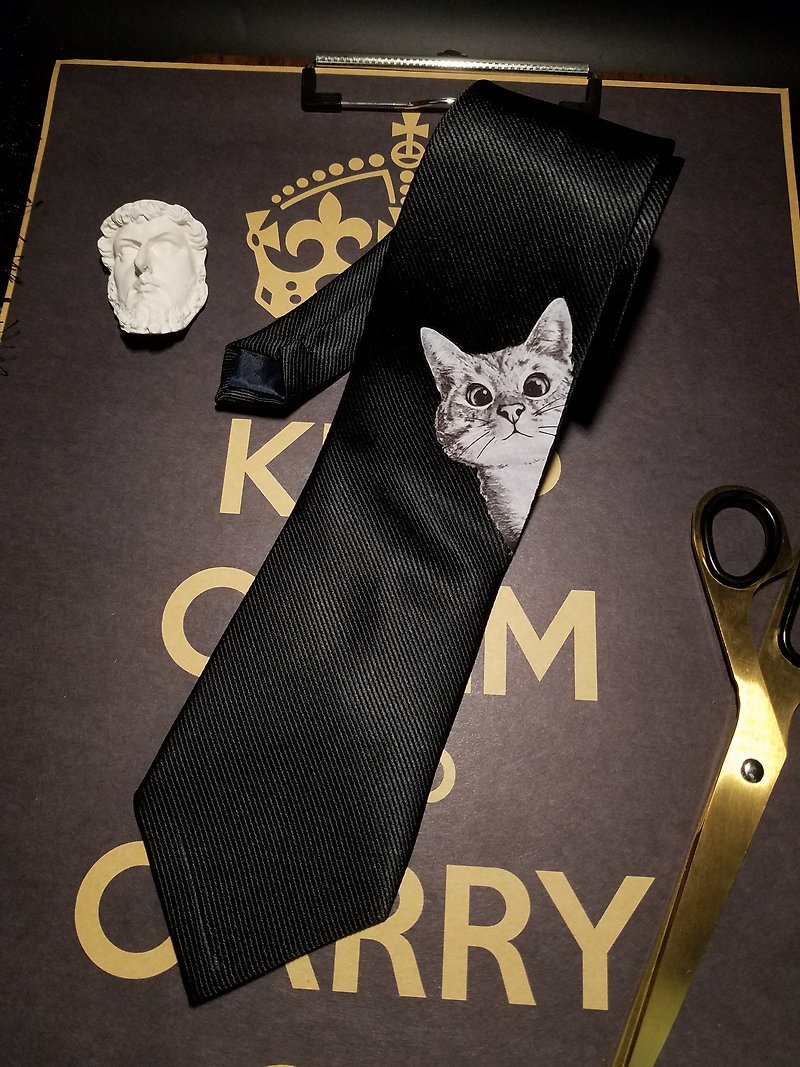 Black Silk Kitten Printed Tie British Taste Tie - Ties & Tie Clips - Silk Black